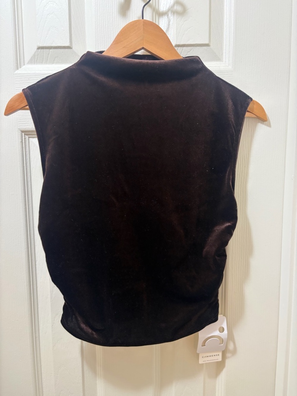 Commense Sleeveless Velvet Mock Neck Tank - Black